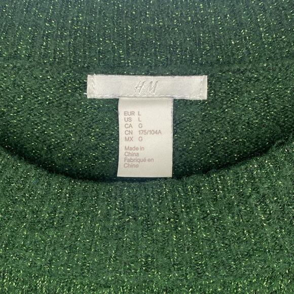 H&M Green Sparkle Crew Neck Long Sleeve Sweater Size Large - Picture 4 of 7